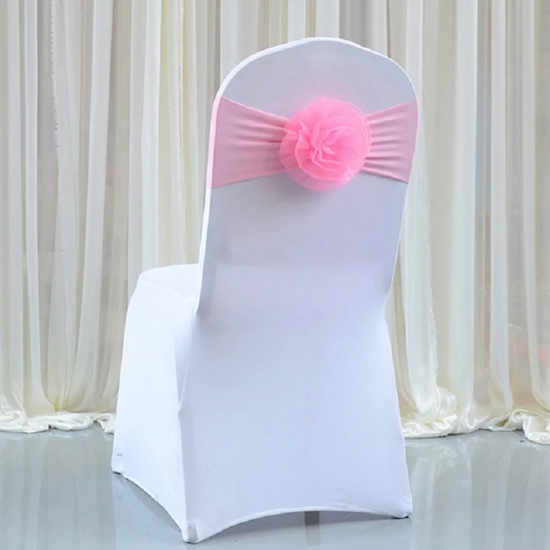 

Pink/White/Sliver/Gold Wedding Party Chairs Flower Knot Decoration 1PCS Stretch Organza Chair Waist Hotel Banquet Home Decor