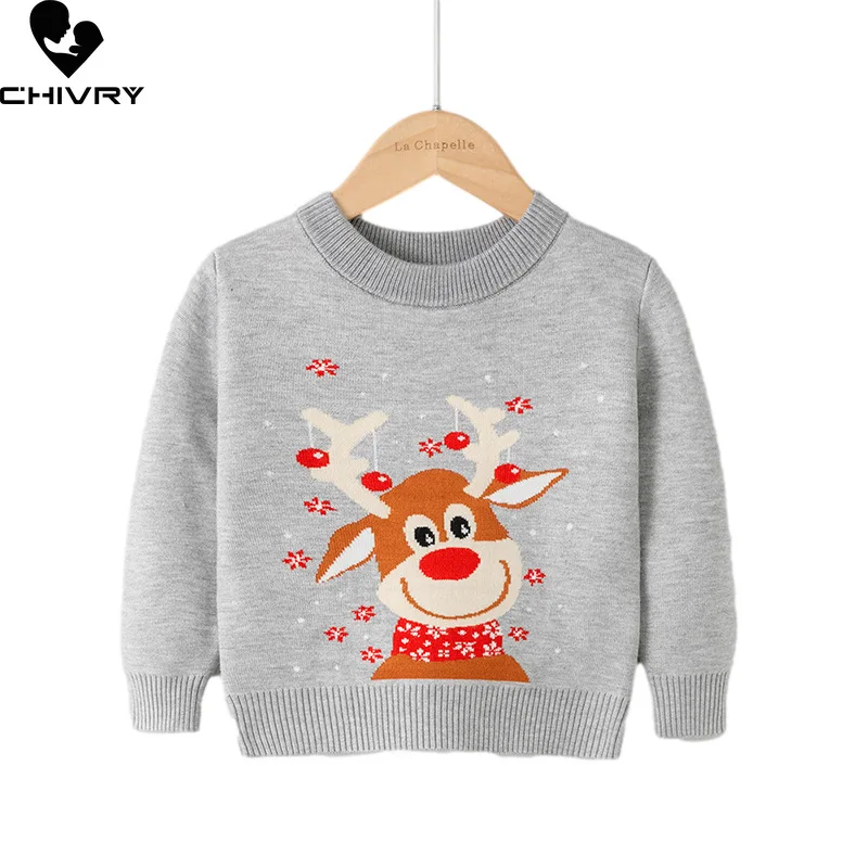 

Рождественские свитера для маленьких мальчиков и девочек, детский жаккардовый пуловер с мультяшным рождественским оленем, джемпер, топы, осенне-зимняя детская одежда