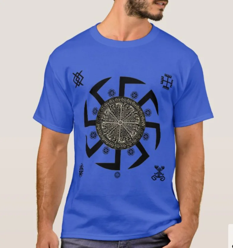 

Slavic Sun Wheel Pagan Symbols Kolovrat T-Shirt. Summer Cotton Short Sleeve O-Neck Mens T Shirt New S-3XL