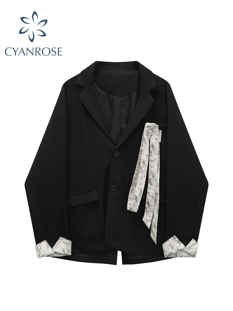 

Women's Jacket Female Oversize Korean Style Gothic Black Blazer Coat Long Sleeve Single Breasted Outwear Vintage Elegant Fashion