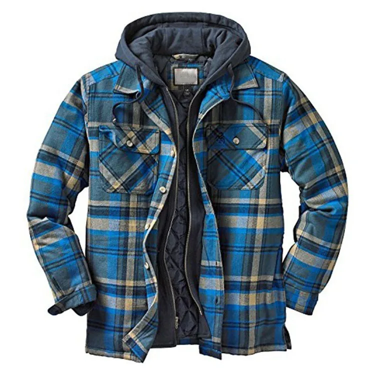 Men's Winter 2022 Europe and The United States Heavy Cotton Plaid Long-sleeved Hooded Jacket Jacket