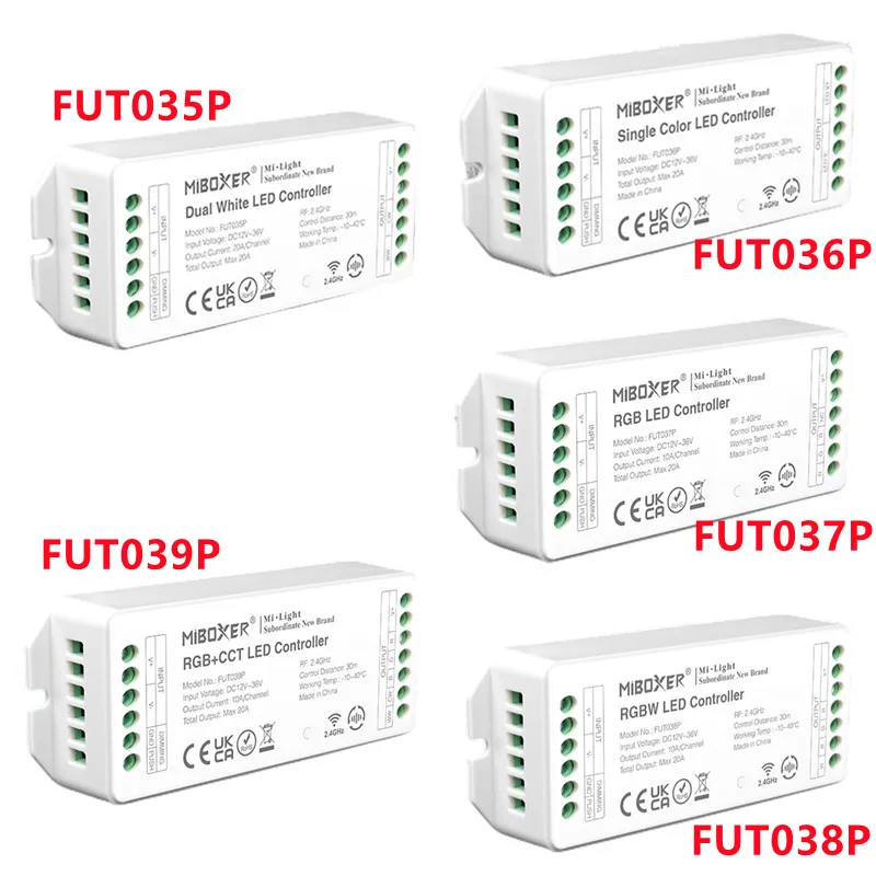

MiBoxer 2.4GHz FUT035P FUT036P FUT037P FUT038P FUT039P Dual White Single Color RGB RGBW RGB+CCT LED Strip Contoller