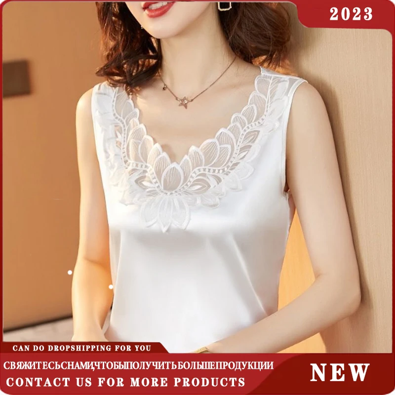 

M-4XL Suspender 2023 Camisole Women's Spring Autumn and Summer Loose Bottoming Inner Wear Small Shirt Sleeveless Lace V-neck Top