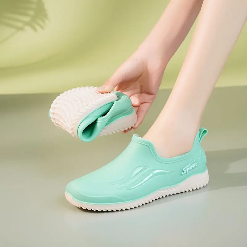 original rain shoes women's summer slip on loafer waterproof rainboots woman galoshes short rain shoes lady soft rubber galocha
