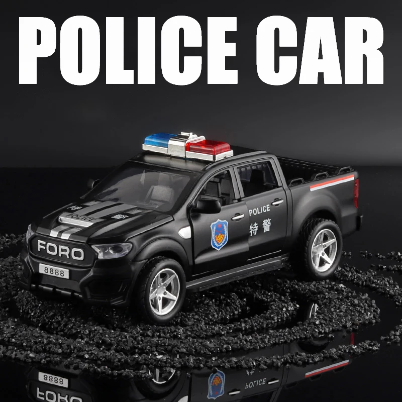 1/32 Scale Fords F150 Off-Road Pickup Truck Police Alloy Car Diecast Toy Car Model Sound ＆Light Children's Toy Collectibles Gift