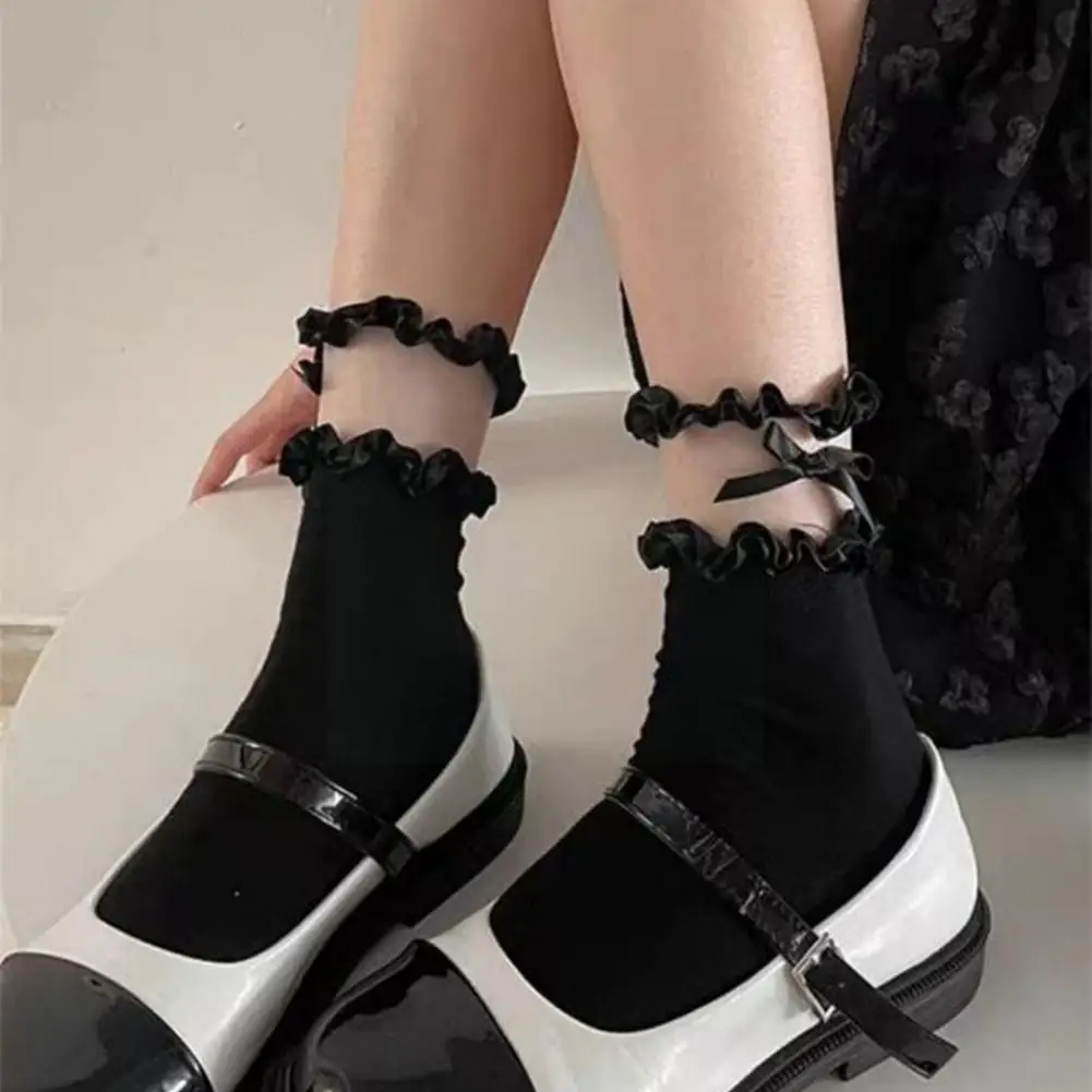 

Women Socks JK Sweet Cool Girl Knitted Pile Socks Black Socks White Harajuku Floral Lolita Ruffle Sweet Casual Socks Kawaii B9Y7