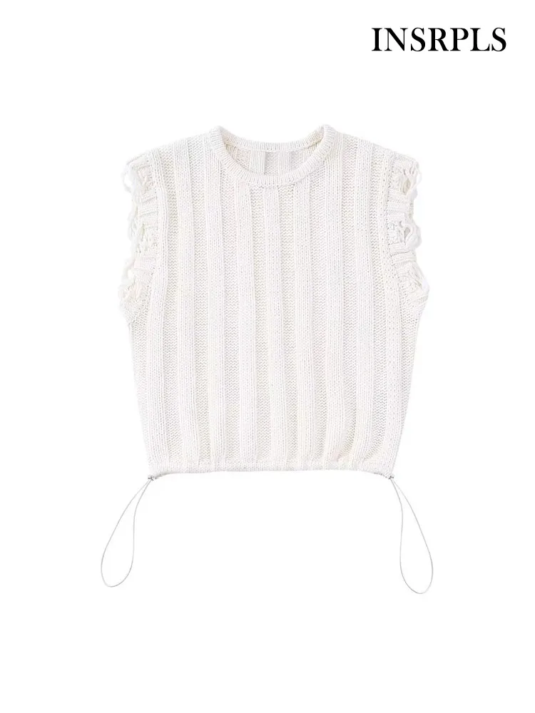 

Женский винтажный Трикотажный жилет на завязках, с круглым вырезом