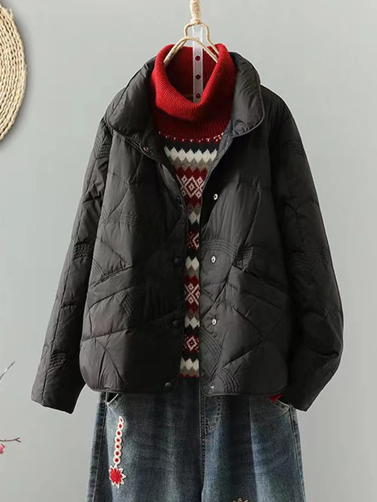 2023 White Duck Down Jackets Women Coat Casual Winter Stand-up Collar Down Jacket Chic Parka New Korean Style Cotton-padded Coat