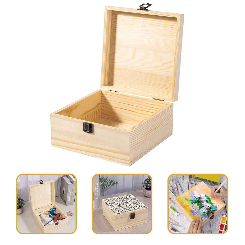 

Box Wooden Wood Storage Unfinished Jewelry Decorative Treasure Trinket Holder Case Vintage Blank Boxes Organizer Tea Gift