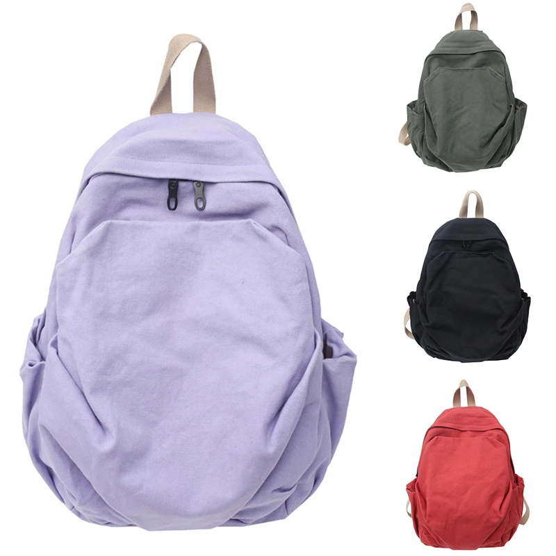 

Korean Women Backpacks Solid Color Zipper School Bag College Style Fashion Canvas Simple Large Capacity Portable Bags 2023 New