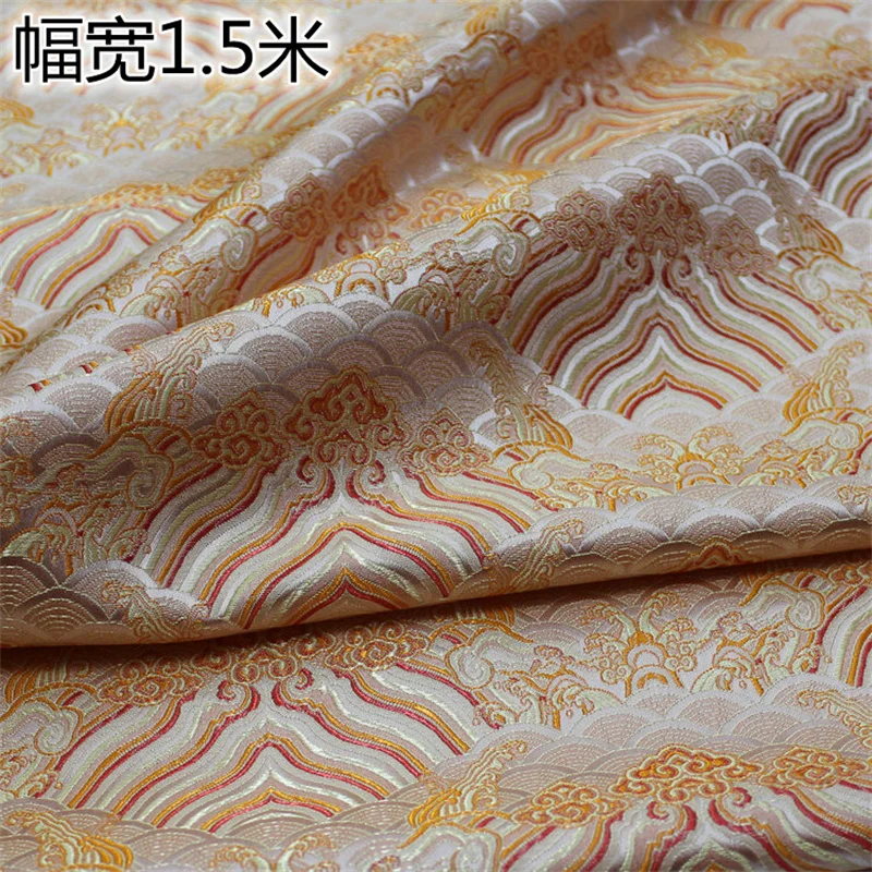 

NEW503 150 см ширина, желтая китайская ткань в античном китайском стиле, морская волна, жаккардовая ткань, украшение «сделай сам», швейный материал, одежда