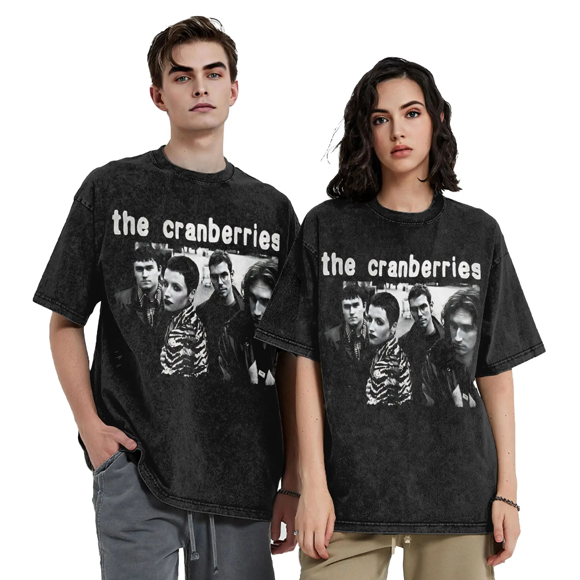 Мужская и женская винтажная футболка The Cranberries с эффектом потертости, музыкальная футболка из чистого хлопка, забавная футболка с коротким рукавом и круглым вырезом (art.: 3920db05d008e) - 3920db05d008e