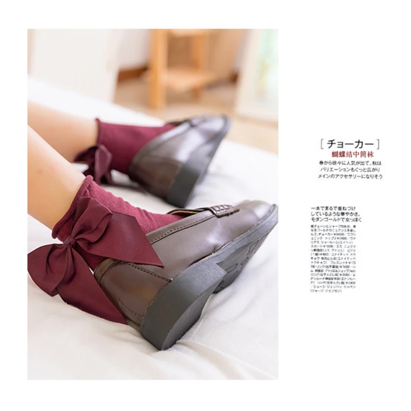 Summer 1 Pair Lolita Style Japanese Maiden Lovely Woman Candy Color Bow Short Cotton Socks High Quality