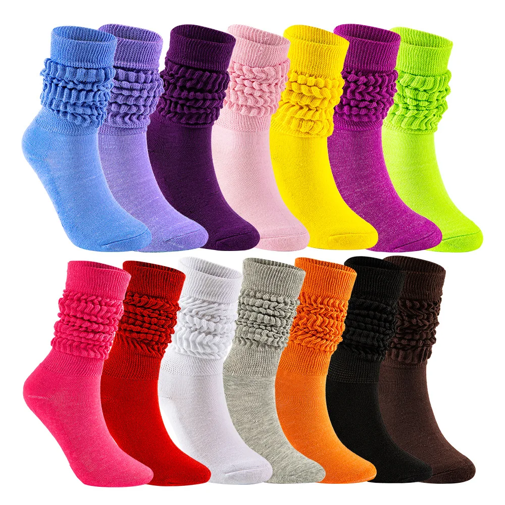 Candy Colors Slouch Scrunchy Socks For Women Long Loose Stacked Chunky Cotton Ladies Girls Casual Knee High Boot Sock Streetwear