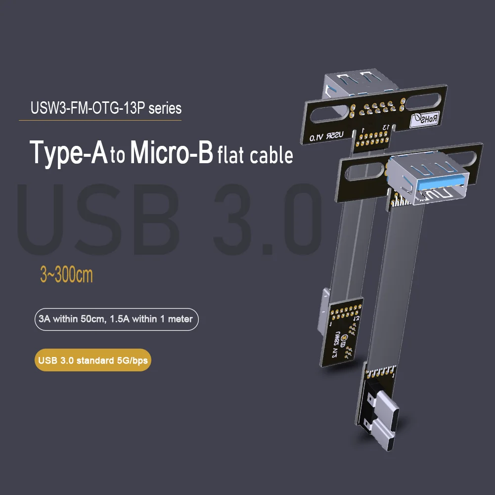 

Micro B USB 3.0 Male To Type A Female OTG Micro-B Flat FPV Power Video Data Cable Right Angle Type-A To Micro-B Fold 90 Cord