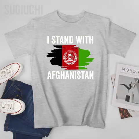 Футболка с флагом Афганистана, с надписью «I STAND», футболки с круглым вырезом, футболки для женщин и мальчиков, 100% хлопок, короткая футболка унисекс на все сезоны