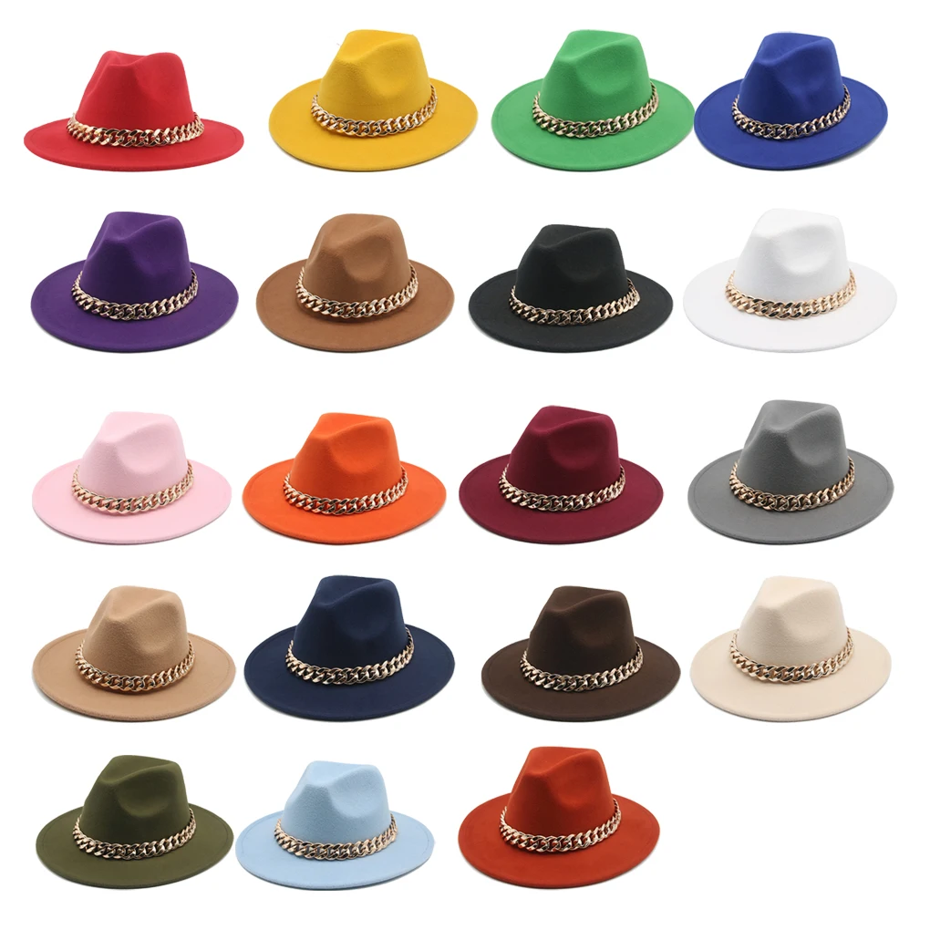 

Fedora Hats Unisex Weave Wide Brim Warm Leisure Wool Cap Solid Color Cone Chain Elegant Thick Luxury Hat Hat Women Man