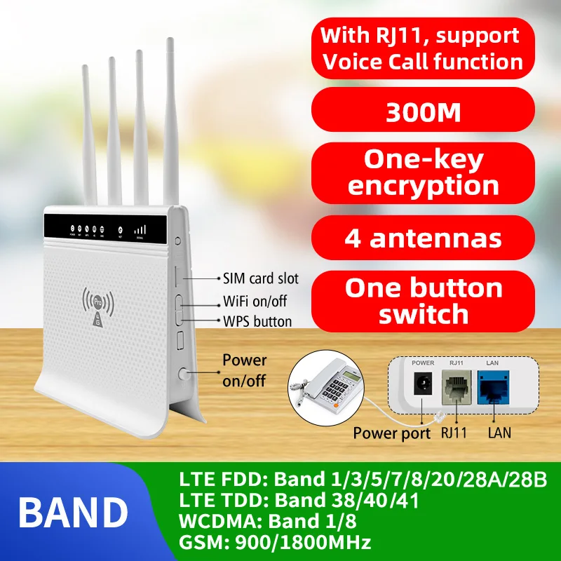 LT280 RJ11 Voice Function Network Sim Card Unlock Modem Wireless 4G WIFI Router for Home Office Mobile Hotspot RJ45 WAN LAN Port