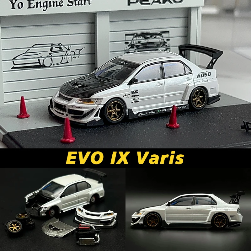 

YES PEAKO 1:64 Evolution IX Varis Pearl White Detachable Body Included Scenes Alloy Diorama Car Model Collection Miniature Carro