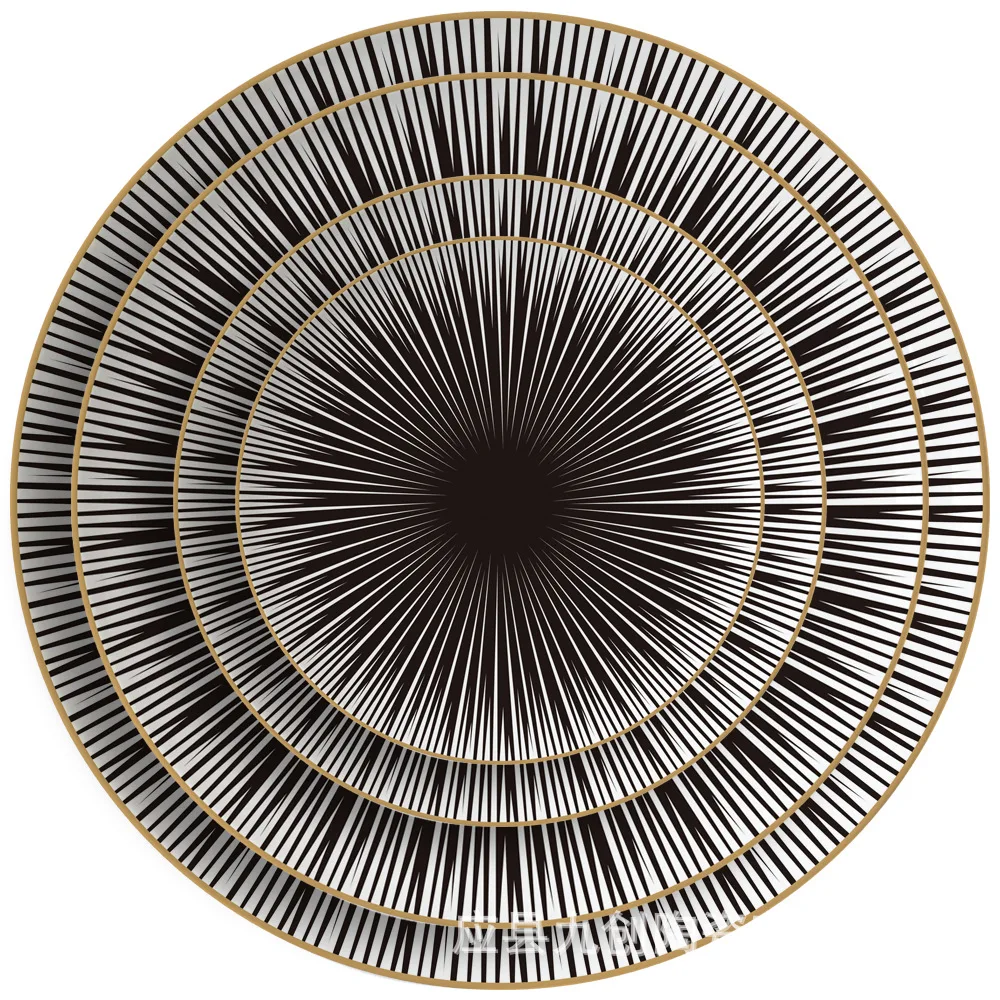 

Modern simple black line gold edged ceramic dinner plate family steak plate wedding pad plate dessert plate bone china