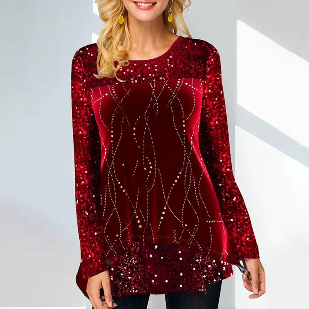 Женский Весенний Топ С Круглым Вырезом Блестящая Свободная Повседневная Блузка