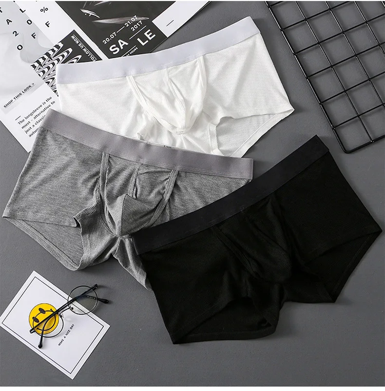 3 Pcs/bag Men's Panties Boxer Pants Large Space U Raised Large Pouch Boxer Shorts Skin-friendly Breathable Men's Underwear