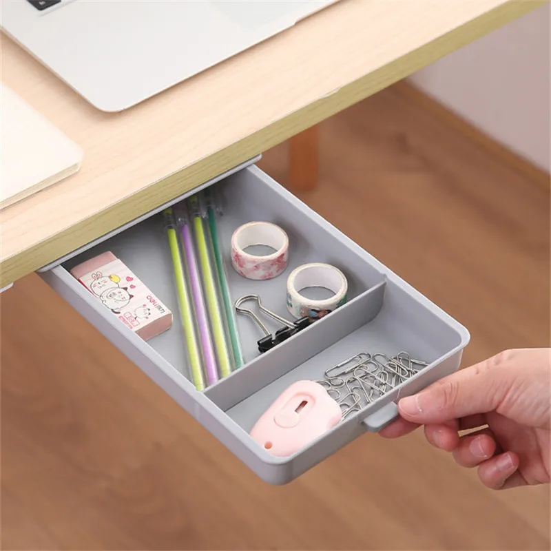 

Self Stick Under Desk Drawer Pencil Tray Home School Kitchen Office Storage Box Makeup Clothes Closet Organizer Table Drawer