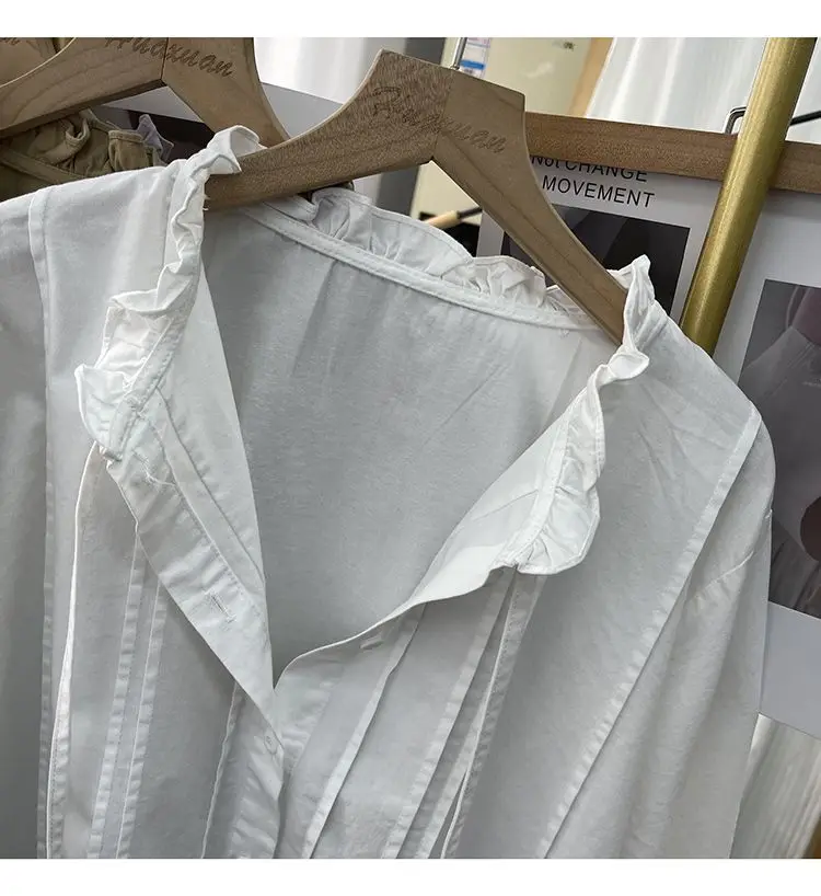 Французская милая рубашка с длинными рукавами и кружевным воротником женская