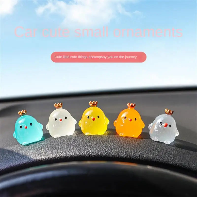 

New Luminous Ornaments Cute Crown Chicken Decoration For Car Dashboard Body Night Fluorescence Gifts Auto Interior Accessories