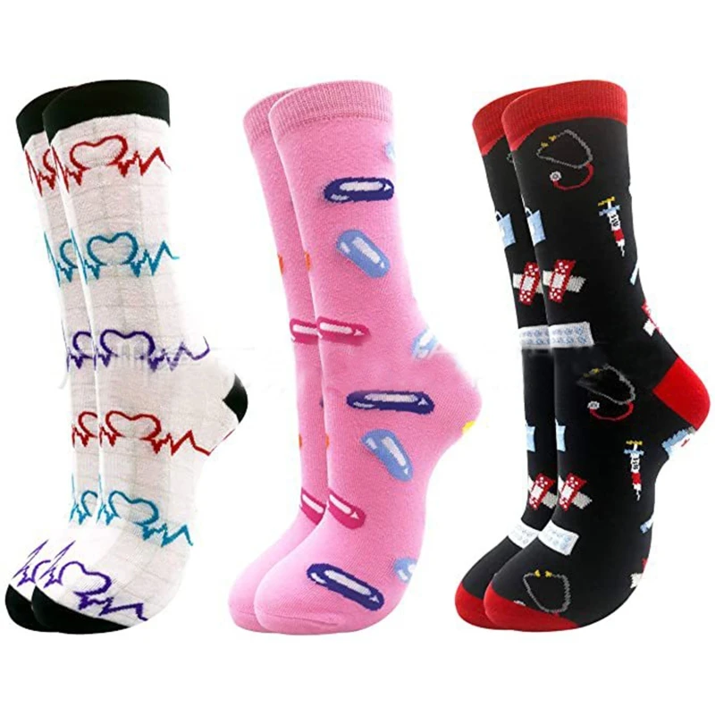 

Unisex Novelty Cotton Crew Socks Funny Doctor Nurse Pill Stethoscope Hosiery