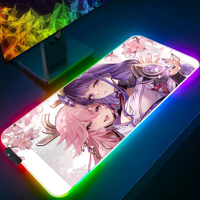 

RGB Genshin Impact Mousepad Gaming Mats Anime Gamer Play Mouse Pad XXL Keyboard Computer PC Desk Mat Notbook Led Light Pad