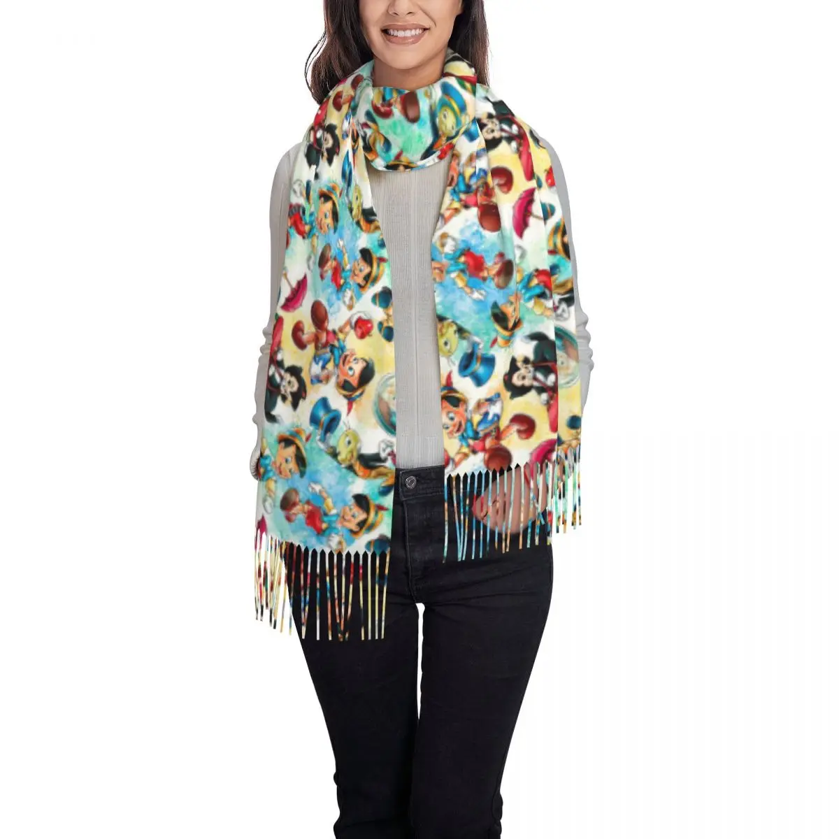 Оригинальные осенне-зимние теплые шали pinракио Jiminy женский шарф с кисточками