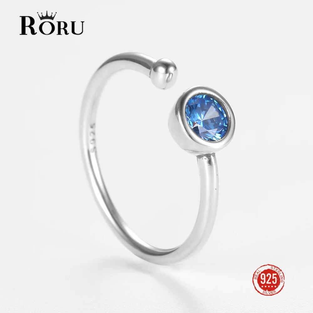 

RORU 100% 925 Sterling Silver Open Rainbow CZ Colorful Re-sizable Rings Adjustable Wedding Luxury Jewelry Circle For Women