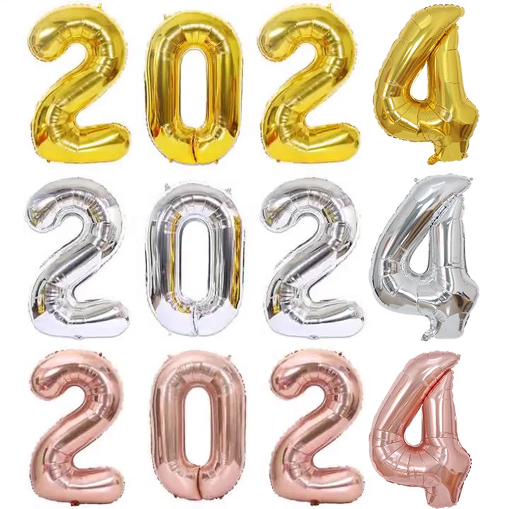 

Шарик из фольги с цифрами на новый год 2024, розовый, золотой, серебряный шар, с новым годом и Рождеством, фотоукрашения для дома, товары для украшения