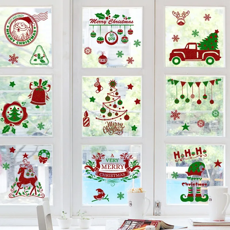 Christmas Window Sticker Decoration Family Store Glass Waterproof Stickers Party Holiday Supplies Wall Cartoon Wallpaper