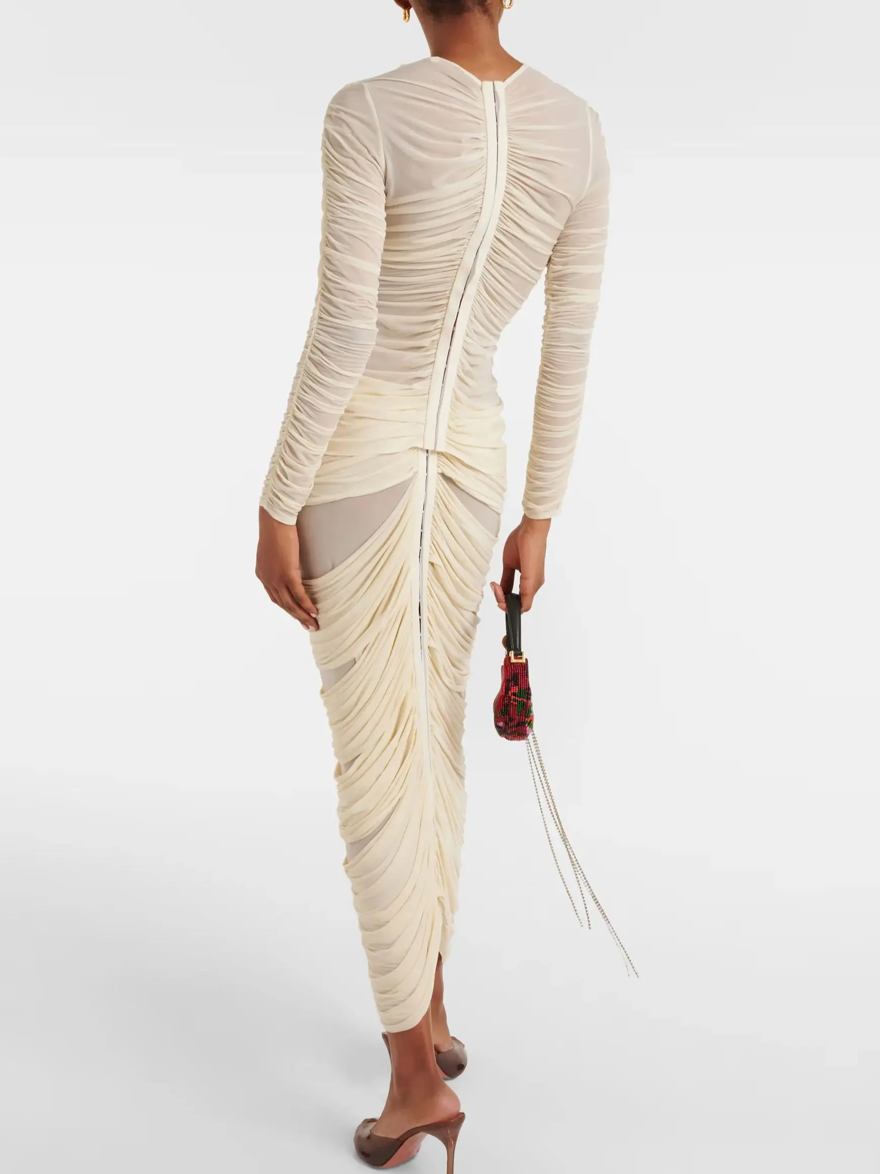 Ins Hot WomenSexy с длинным рукавом и кружевной сеткой телесного цвета юбкой