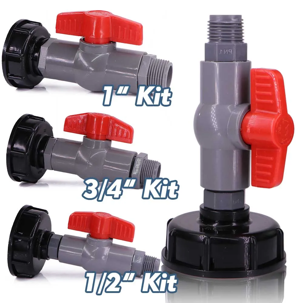 Адаптер шарового клапана из ПВХ 1/2 дюйма 3/4 1 дюйм бак IBC с грубой резьбой S60x6 1000 л