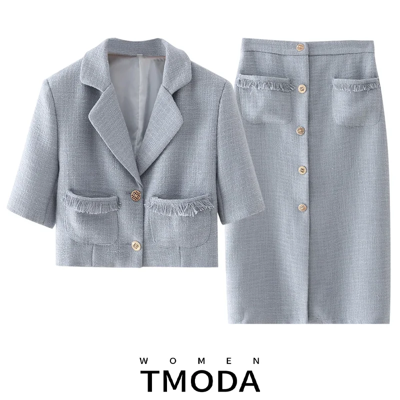 TMODA1773 2022 летний женский твидовый шерстяной серый винтажный