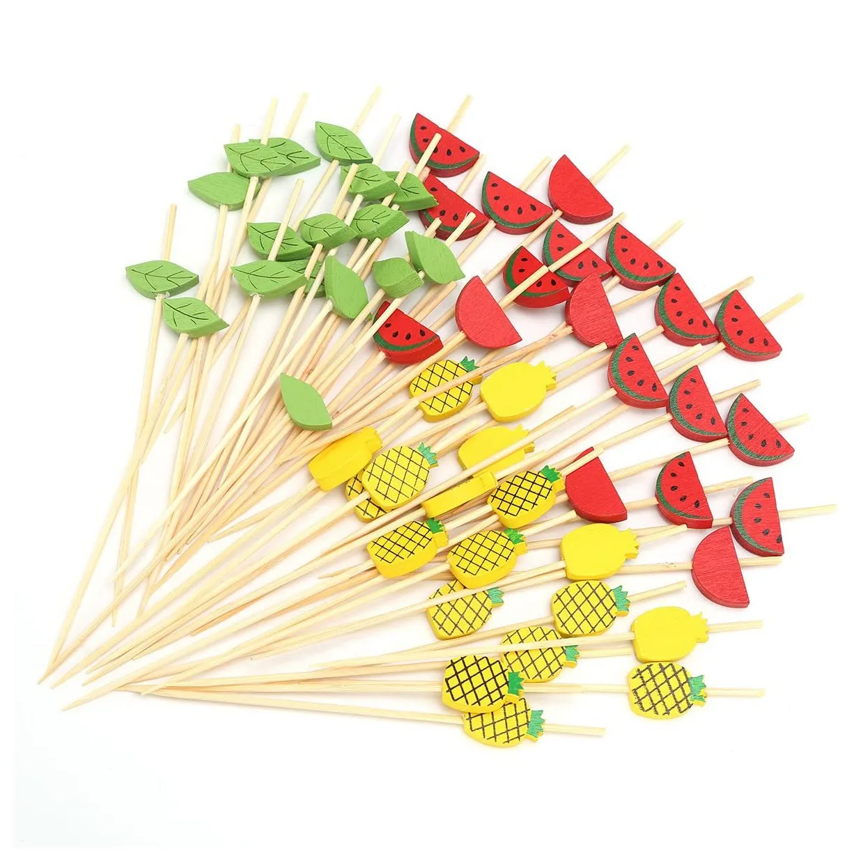 

Bamboo Cocktail Picks 4.7 Inch Fruit Kabob Skewers Fancy Toothpicks for Hawaii Luau Party Leaf Decoration Food Sticks