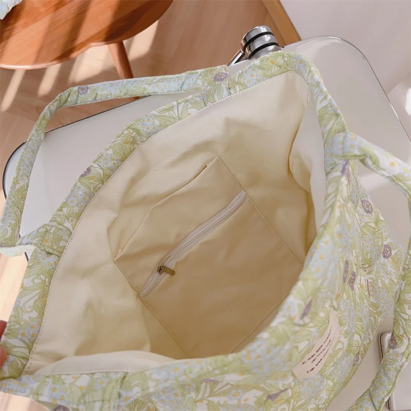 Сумка большой емкости из хлопка с цветочным принтом для женщин мягкой стеганой