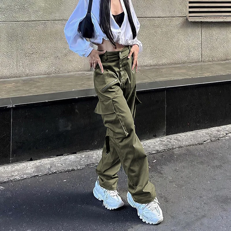 

Vintage Cargo Pants Baggy Jeans Women Fashion 90s Streetwear Pockets Wide Leg High Waist Straight Y2k Denim Trousers Overalls