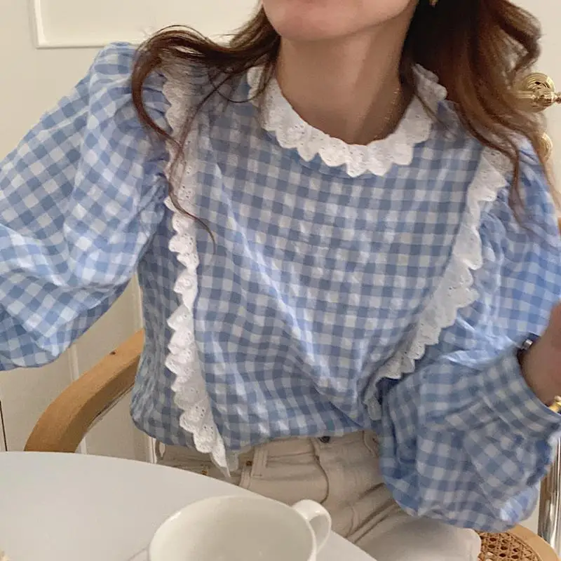 

COIGARSAM Blouse Women Cute Plaid Blusas Womens Tops And Blouses Dropshipping