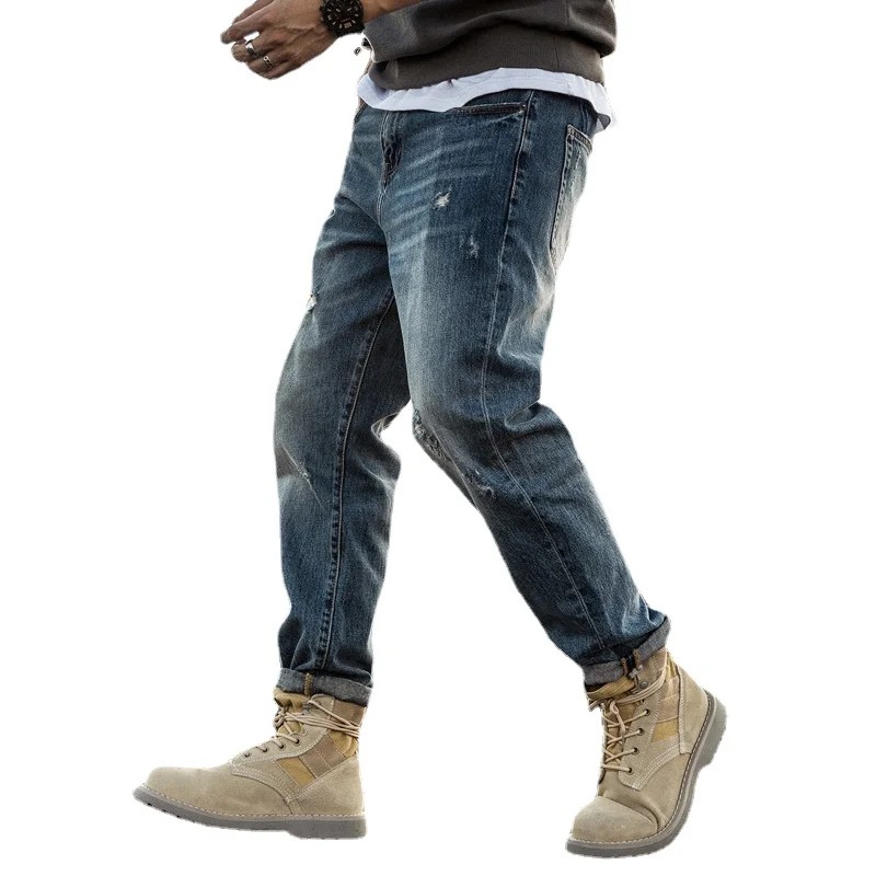 

Autumn 2022 Harlan Denim Jeans Men's Fashion Brand Loose Straight Casual Joker Ripped Hole Slim Feet Long Pants Baggy Jeans Men