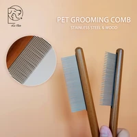 solid wood comb pet grooming cleaning flea comb cat grooming tool stainless steel hair remover brush for dogs pet supplies