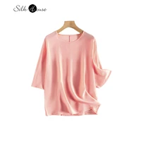 2022 womens fashion summer new silk sleeved orange pink top 100 natural mulberry silk t shirt