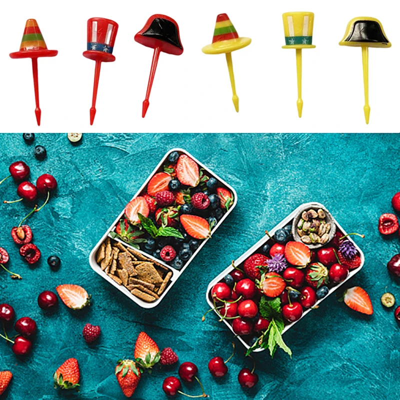 

1 Set Cute Cartoon Hat Children Fruit Fork Plastic Bento Lunch Snack Cake Dessert Toothpick Kitchen Tableware Decoration