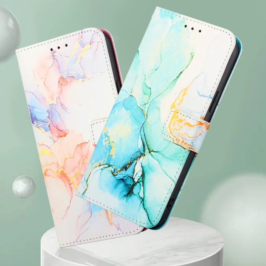 Мраморный кожаный чехол-книжка с бумажником для карт Xiaomi Mi 12 Lite Pro POCO X3 NFC M3 M4 X4 5G Redmi