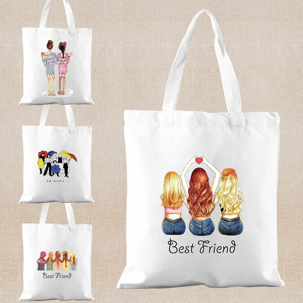 

Friends Print Shopping Bags High Capacity Tote Bag Women Fashion Handbags Casual Canvas Shoulder Bag Foldable Reusable Shopper