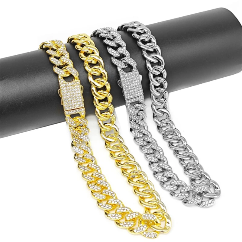 

Luxury Crystal Miami Iced Out Cuban Link Chain Men Bracelet For Women Full Rhinestones Kpop Charms Hip Hop Jewelry Chain Gift