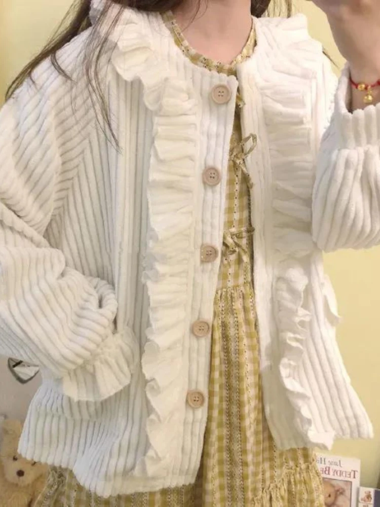 

Кардиган женский в японском стиле, повседневный элегантный белый кардиган с рукавами-фонариками, одежда в Корейском стиле на осень, 2022